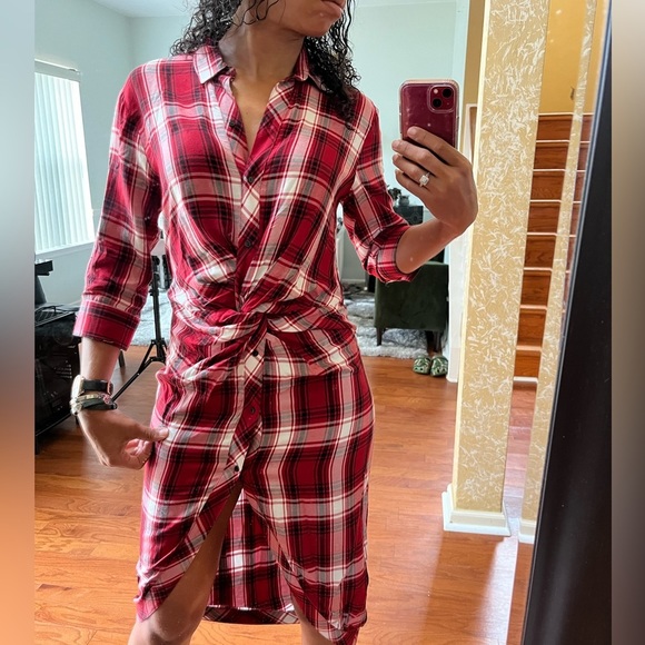 Zara Red White Black The Knot Check Dress - Picture 12 of 14